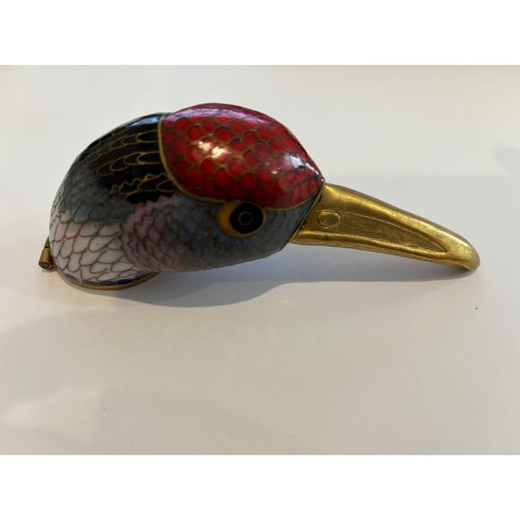 Vintage Cloisonne Trinket Box Bird Head Duck - Picture 1 of 7
